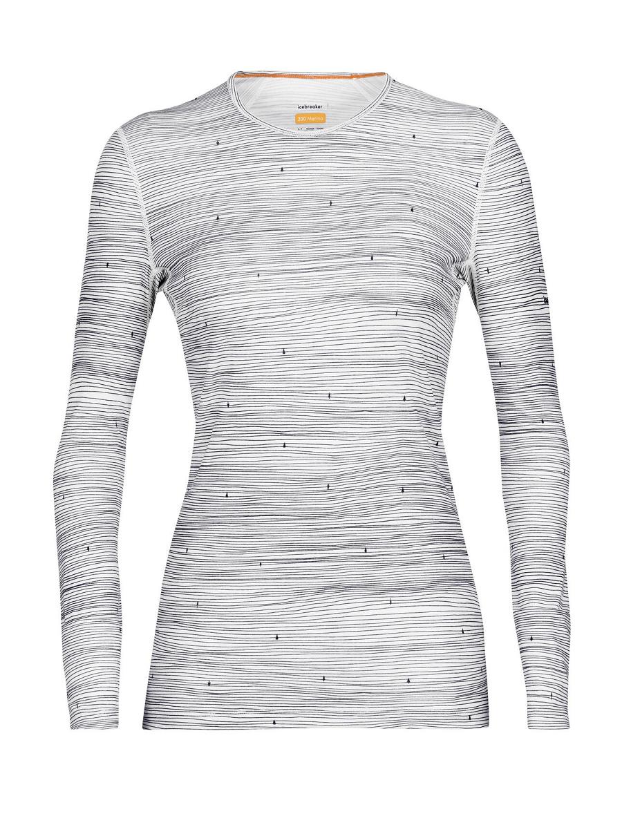 Icebreaker Merino 200 Oasis Long Sleeve Crewe Ski Tracks Naisten Base Layers Valkoinen Laivastonsininen | FI 1822NWYB